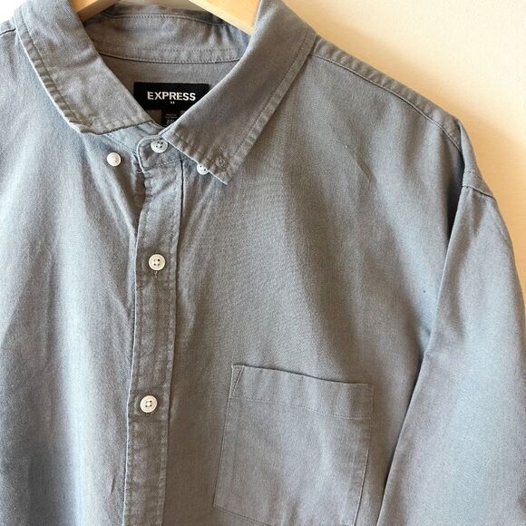 Express Men's Dress Shirt Button Down Long Sleeve Gray Size XXL 2X 18-18 1/2 - Picture 2 of 7